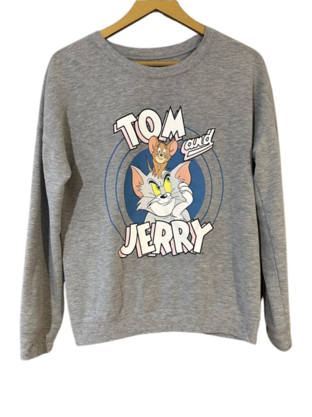 Tom & Jerry Graphic Sweatshirt Grey Crewneck Womens Medium Cartoon Sweater